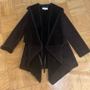 Calvin Klein Brown Faux Shearling Draped Front Coat